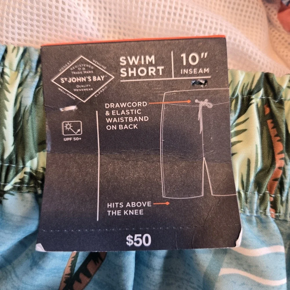 St. John's Bay Mens Above the Knee 2XLT Turquoise Flamingo Swimshorts‎